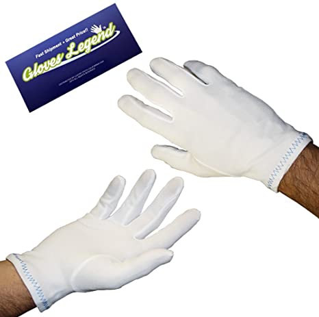 Size Large – 12 pairs (24 Gloves) Gloves Legend Nylon Stretch White Coin Jewelry Silver Fashion Inspector Gloves