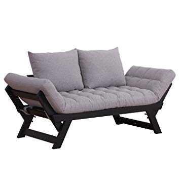 HOMCOM 3 Position Convertible Chaise Lounge Sofa Bed - Black/Light Grey