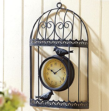Great Ideas Shabby Chic Style Birdcage Garden Clock - Wall Mountable Black Metal Bird Cage With Vintage Victorian Station Effect Clock Face - Ideal For Indoor And Outdoor Use