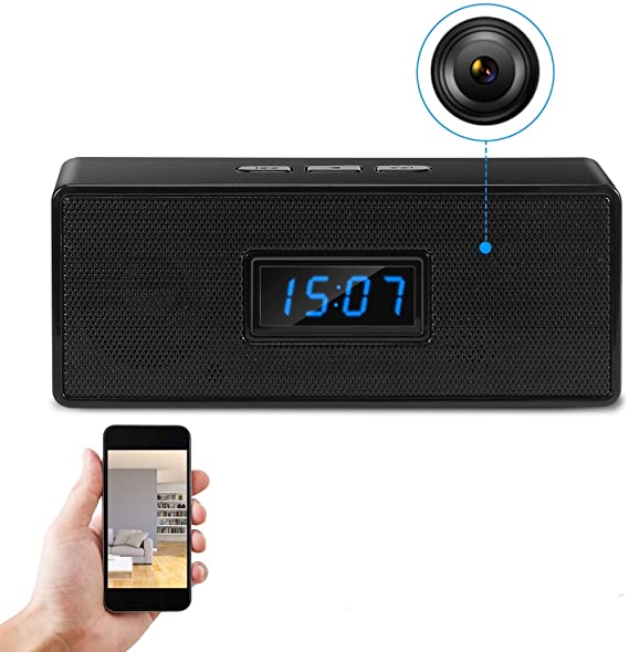 Hidden Camera Bluetooth Music Speaker - Wireless Spy Camera Clock - HD 1080P Wi-Fi Nanny Cam - Night Vision - Remote View via iPhone / Android Phone APP - Motion Detection Record & Alarm