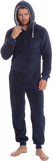 MICHAEL PAUL Onesies for Men | Super Soft Snuggle Hooded Onesie Grey Navy Black | Men's Warm and Cozy Fleece Nightwear Loungewear Snuggle Fleece Pyjamas Men All in One Jumpsuit | Gifts for Him
