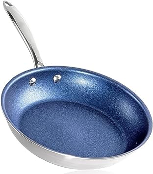 Granitestone 10 Inch Stainless Steel Non Stick Frying Pan Nonstick Skillet Pan with Diamond Coating, Nonstick Frying Pan for Cooking, Skillet Nonstick Induction/Oven/Dishwasher Safe, Blue