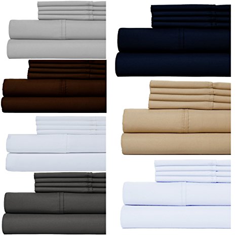 Weavely Bed Sheets100% Cotton 400 Thread Count 6 Piece Sheet Set, Elasticized 15 inch Deep Pockets, Fits upto 18 inch mattress, Sateen Weave (Queen, Dark Blue)
