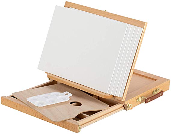 Magicfly Wood Table Top Easel for Painting, Adjustable Desk Easel with Storage Drawer，5 Canvas and 1 Paint Palette，Beechwood - Portable Artist Easel Top Board, Wooden Drawing Board Easel for Canvas