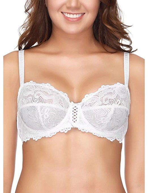 WingsLove Women's Full Coverage Non-padded Bra Soft Cup Floral Lace Underwire Bra