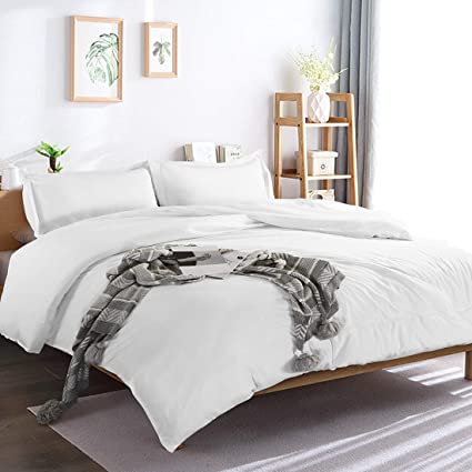 EDILLY 3 Piece Duvet Cover Set, 100% Washed Duvet Cover, Ultra Soft and Easy Care, Simple Style Bedding Set (White, King)