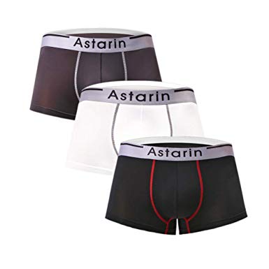 NECOA Men's Trunk Underwear Ice Silk Quick Dry Comfortable and Breathable Boxer Briefs (Black-White-Grey, Small)
