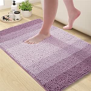 OLANLY Bathroom Rug, Extra Soft Chenille Thick Absorbent Shaggy Mat, Non-Slip Machine Wash Dry Plush Bath Mats for Bathroom, Tub and Shower (30 x 20 Inch, Purple)