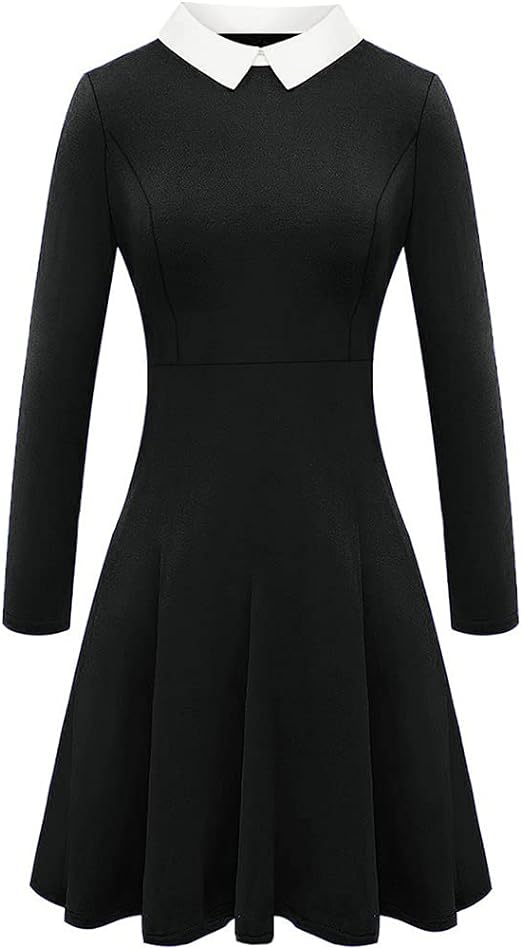 For G and PL Halloween Cosplay Costume Women's Black Peter Pan Collar Flare Skater Dress