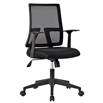 LANGRIA Comfortable Medium Back Mesh Task Office Chair, Ergonomic Design, Mesh Upholstered Seat Pan, Synchro Tilt Mechanism, 360 Degree Swivel, Max Weight Capacity 130kg, Black Back