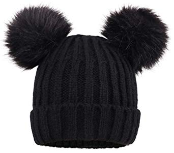 ARCTIC Paw Cable Knit Beanie with Faux Fur Pompom Ears