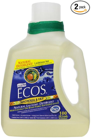 Earth Friendly Products ECOS 2x Liquid Laundry Detergent With Built in Softener, Magnolia & Lily, 100 Loads, 100-Ounce Bottle (Pack of 2)