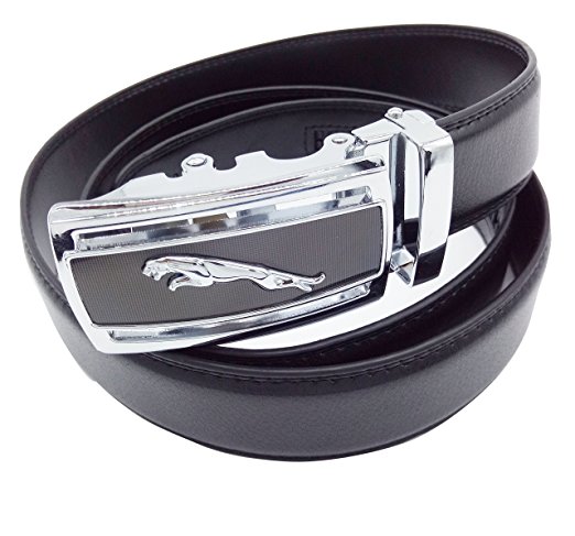 Men's Ratchet Automatic Buckle PU Leather Belt Solid Black Dress Belt 35mm Wide