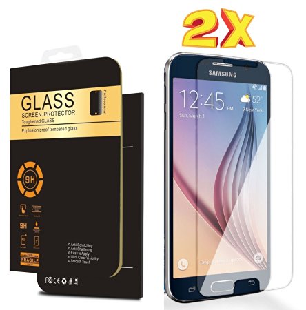 Spy Gadget® ( 2 Pack) Samsung Galaxy S6 Tempered Glass Screen Protector,Galaxy S6 Screen Protector, Tempered Glass,9H Hardness,Curved Edge,Bubble Free,Anti-Scratch,Fingerprint&Oil Stain Coating,Retail Package.(Samsung Galaxy S6)