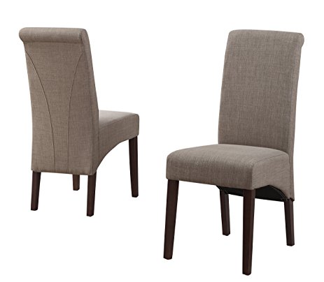 Simpli Home Avalon Linen Deluxe Parson Chair, Light Mocha, (Set of 2)