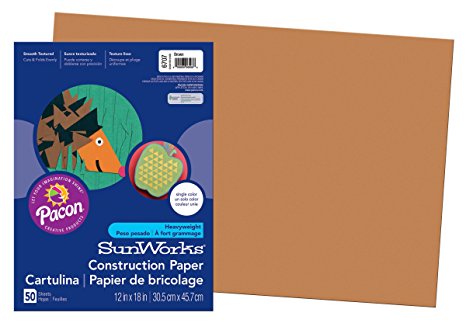 Pacon SunWorks Construction Paper, 12-Inches by 18-Inches, 50-Count, Brown (6707)