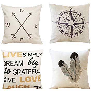 Unves Throw Pillow Covers, 18x18 Set of 4 Decorative Pillows Cotton Linen Couch Sofa Pillow Covers Bedroom Living Room Toss Pillows Throw Pillow Sets
