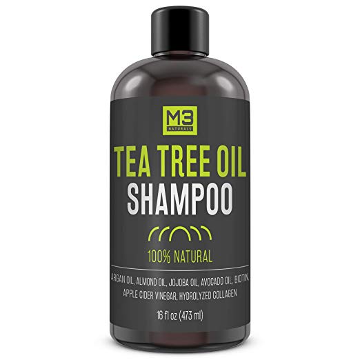 M3 Naturals All Natural Tea Tree Oil Shampoo Infused with Biotin Collagen and Apple Cider Vinegar Essential Oils for Dry Itchy Scalp Dandruff For Men and Women 16 OZ