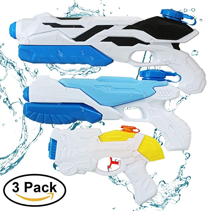 Water Gun Toy Set, Pump Squirt Guns Set of 3 – Air Pressure Discharger – 3 Different Sizes – Sturdy and Durable Design – Ideal for Pool Parties, Kids and Grown Ups, Beach, Summer Toys