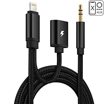Lightning to 3.5mm Cable, HUIRID Fashionable iPhone Aux Cable & Charger Adapter for iPhone 7/7 Plus, iPhone 8/8 Plus, iPhone X, iPhone 6/6 Plus/6S (Black)