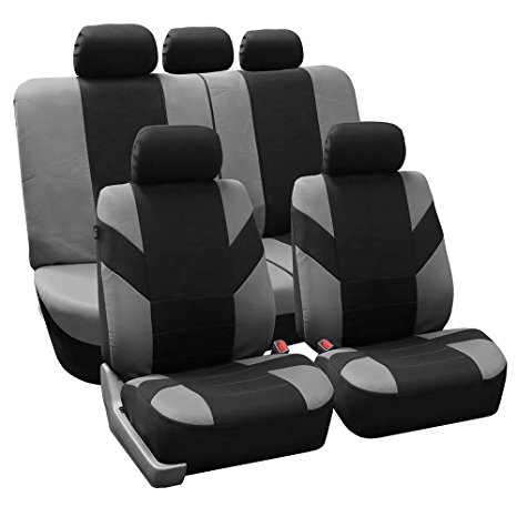 FH GROUP FH-FB072115 Flat Cloth Auto Full Set Seat Covers, Airbag & Split Ready, Gray / Black Color- Fit Most Car, Truck, Suv, or Van