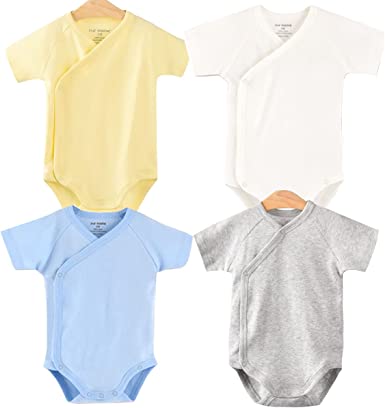 Baby Boys Girls Short Sleeves Kimono Clothes Cotton Baby Side-Snap Bodysuit Pack of Baby Layette Set