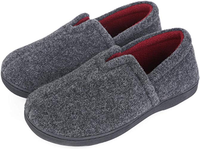 Women's and Men's Comfort Micro Wool Felt Memory Foam Loafer Slippers Anti-Skid House Shoes for Indoor Outdoor Use