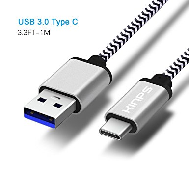 Type C,Kinps®3.3FT Nylon Braided USB C 3.1 to USB A 3.0 Charging Data Sync Cable for Apple New MacBook 12 Inch, ChromeBook Pixel, Nexus 5X/ 6P, Nokia N1 Tablet, OnePlus 2 and More(3.3FT - Black)