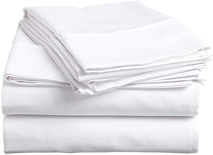 400 TC 100% Natural Cotton 4 Piece Premium Sheet Set (1 Fitted Sheet, 1 Flat Sheet and 2 Pillowcases) Fit Up to 15-Inch-Deep Pocket (Queen, White Solid)