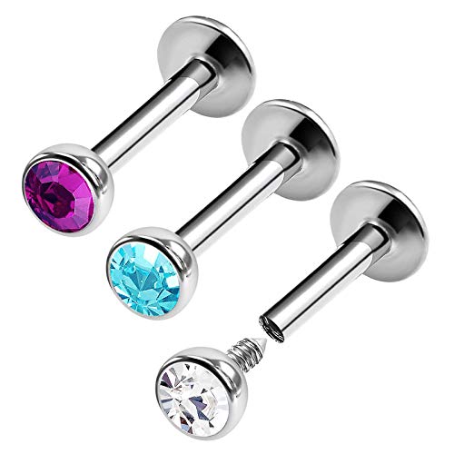 3PCS Surgical Steel Internally Threaded Labret 16g 1/4 6mm 3mm Crystal Helix Earrings Tragus Piercing Jewelry See More Colors