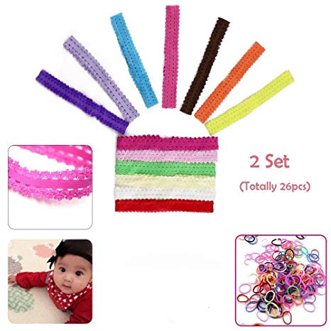 Baby Girls Lace Headband Headwrap Hair Bands, 26 Pcs Newborn Infant Elastic Head Wraps Hair Accessories Babies Clothes Outfit Set for Bows Flower