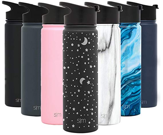 Simple Modern 22 Ounce Summit Water Bottle - Stainless Steel Tumbler Metal Flask  2 Lids - Wide Mouth Double Wall Vacuum Insulated Leakproof Engraved: Lunar