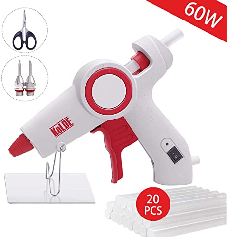 Hot Glue Gun Kit, KeLDE UL Certified Full Size Glue Gun 60 Watts, Includes 20pcs 4x0.44-inch Glue Sticks, with 2-Piece Extra Changeable Fine Tip Nozzles, On/Off Switch and LED Indicator