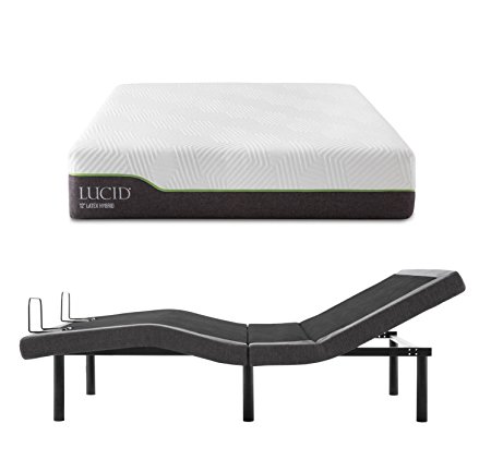 LUCID L300 Adjustable Bed Base with LUCID 12 Inch Latex Hybrid Mattress - Queen