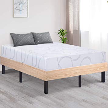 Ecos Living 14 Inch Wood Platform Bed Frame/Steel Slat Non-Slip Support/Stylish Natural (Full)