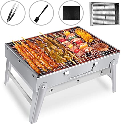 Gifort Barbecue Grill, Portable Barbecue Grill BBQ Charcoal Grill Stainless Steel Barbecue Grill Foldable Table Coal Garden Travel Camping Folding Grill (3-5 People)