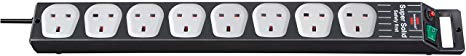 Brennenstuhl 1153343618 13 A 2.5 m 8-Way Super-Solid-Line FS Extension Socket with Fuse Switch - Black/Light Grey