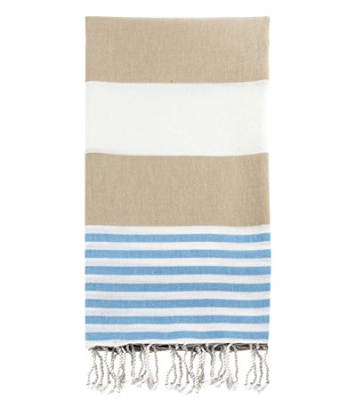 Swan Comfort 100% Cotton Pestemal Turkish Bath Towel, 39" x 70" - Beige - Blue