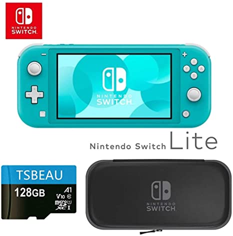 Newest Nintendo Switch Lite Game Console, 5.5” LCD Touchscreen Display, Built-in Plus Control Pad, Turquoise, Bundled with TSBEAU 128GB Micro SD Card & Black Case & Soft Outer Shell & Screen Protector