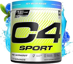 Cellucor C4 Sport Pre Workout Powder - NSF Certified for Sport - Elite Hydration - 200mg Caffeine   Creatine   Beta-Alanine - Electrolytes and Energy Supplement - ICY Blue Razz, 20 Servings