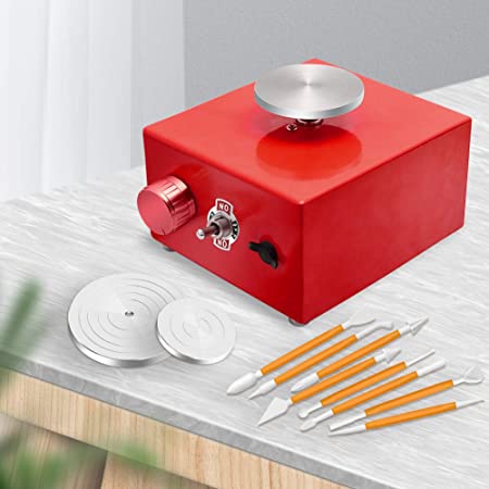 Mini Pottery Wheel, Pottery Wheel 6.5cm 10cm Turntable Mini Pottery Machine Electric Pottery Wheel DIY Clay Tool with Tray for Ceramic Work Ceramics Clay Art Craft (Red)