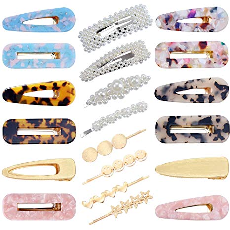 20 PCS Pearls Hair Clips Acrylic Resin Hair Barrettes Hollow Geometric Hair Clip Hairpins for Women and Ladies Headwear Styling Tools