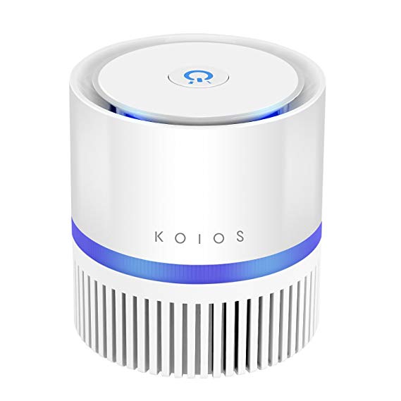 Koios Upgraded Air Purifier True HEPA Filter Portable Air Cleaner Rooms Offices Odor Cleaner 3 Stage Filtration System Night Light 2 Fan Speeds 100% Ozone Free (White)