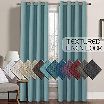 H.VERSAILTEX Premium Room Darkening Linen Curtain for Bedroom Primitive Textured Linen Curtain Country Decor Thermal Insulated Grommet Linen Curtain 96 Patio Door Curtains - Eggshell Blue(Set of 1)