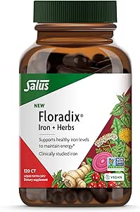 Floradix Iron   Herbs - Iron Supplement for Healthy Energy Support - Vegan, Non-GMO, Gluten-Free, Soy-Free - 120 Liquid Phyto-Caps