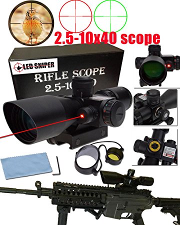 BTC Tactical 2.5-10x40 Rifle Scope with Illuminated Range Finder Reticle and Built-In Red or Green Laser Sight Reflex Picatinny Mount