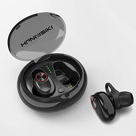 HFNOISIKI True Wireless Earbuds - 24 Hours Playtime Quality Stereo Sound - Latest Bluetooth V5.0 Headphones Built-in Microphone, Anti-Slip Design Sweatproof Wireless Earphones for iOS, Android, PC