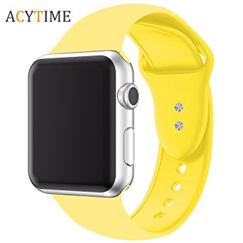 For Apple Watch Band, ACYTIME Durable Soft Silicone Replacement iWatch Band Sport Style Wrist Strap for Apple Watch Band 42mm Series 3 Series 2 Series 1 Sport, Edition (Pollen Yellow, 42mm S/M)
