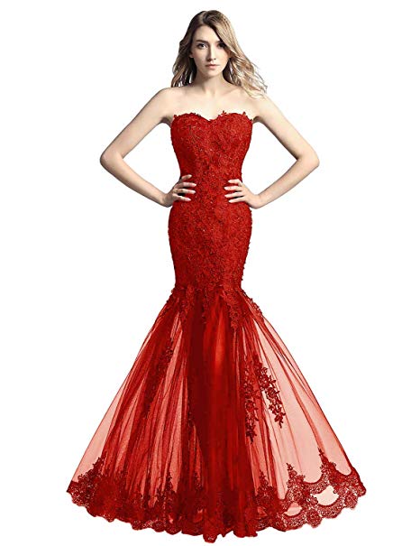 Belle House Women's Long Tulle Strapless Ball Gown Lace Formal Evening Dresses