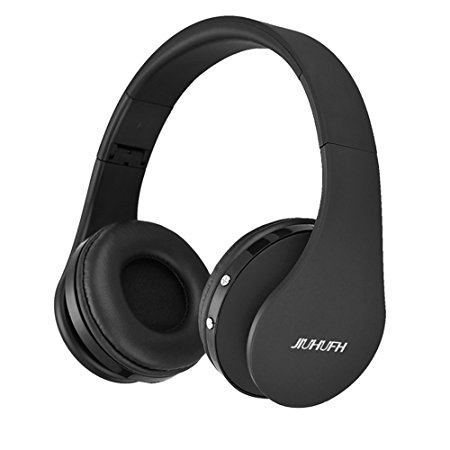 Bluetooth Headphones Over Ear, JIUHUFH Wireless Headset with Lightweight Leather Ear Pads, Built in Mic for Running Work Travel (Black)